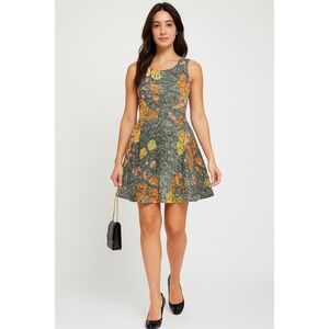 Sugarlips Floral Print Fit Flare Dress Black Orange Yellow Pink Women's Size S‎